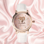 Relógio 90 Birthday rosa gold name<br><div class="desc">Um presente de 90. Uma cor de fundo rosa dourada. Adicionar um nome, data</div>