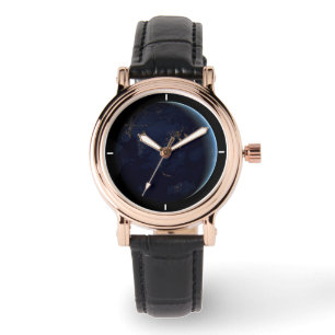 Relógio A Cidade da Terra Luz À Noite Na Ásia E Na Austrál