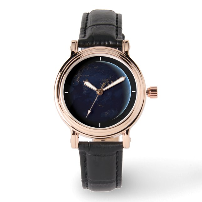 Relógio A Cidade da Terra Luz À Noite Na Ásia E Na Austrál (Frente)