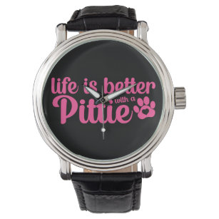 Relógio A vida de Pittie Mãe é melhor, rosa-rosa-canino