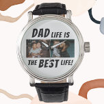 Relógio A vida do pai é o melhor pai das fotos da vida 2<br><div class="desc">A vida no pai é a melhor vida 2 fotos que o Padre Watch tem. Este relógio personalizado é o presente perfeito para qualquer pai que sabe que ser pai é a melhor coisa que já lhe aconteceu. O design apresenta a citação "A vida Pai é a melhor vida" em...</div>