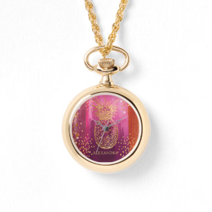 Relógio Abacaxi Dourado Rosa Personalizado