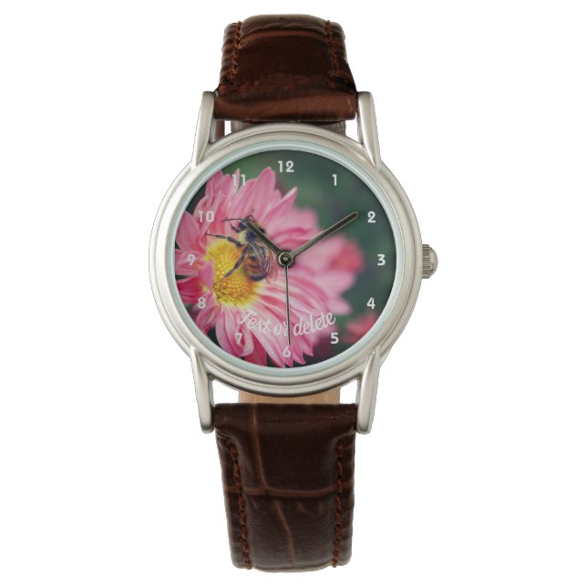 Relógio Abelha-Bumble Na Flor-Daisy Rosa 2 Personalizada (Frente)