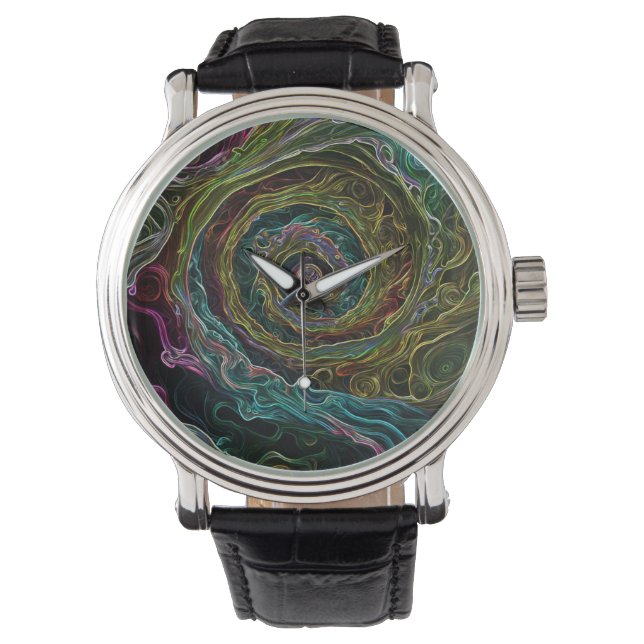 Relógio Abstrato Black Vintage Leather Watch (Frente)