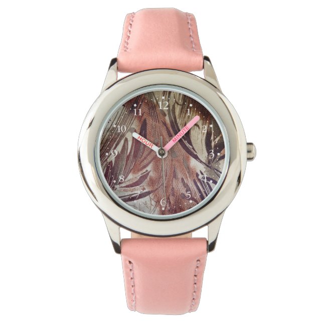 Relógio Abstrato Brown Floral Design 2 (Frente)