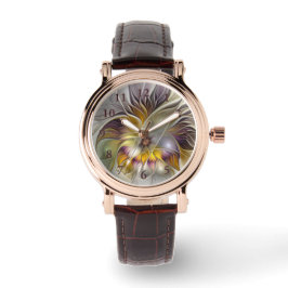 Relógio Abstrato da Fantasia Colorida Flor Moderno Fractal