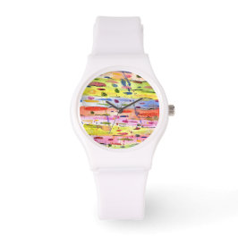 Relógio Abstrato de Aquarela de Linhas Coloridas