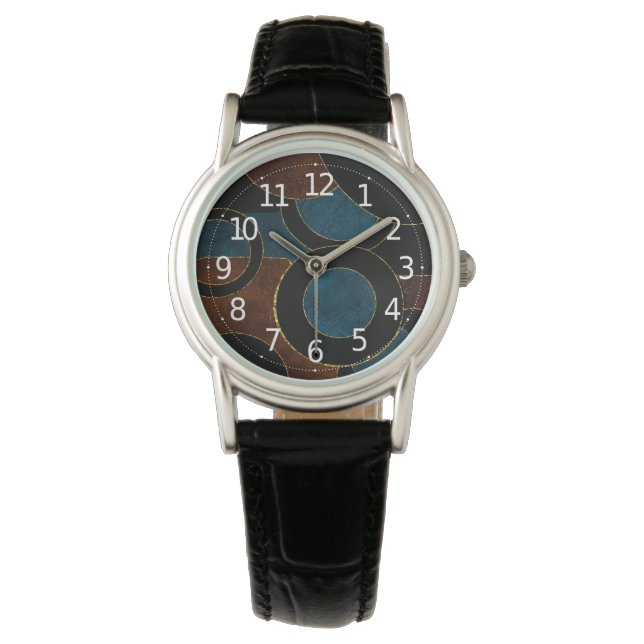 Relógio Abstrato Geométrico Dourado Folha da Largura | (Frente)