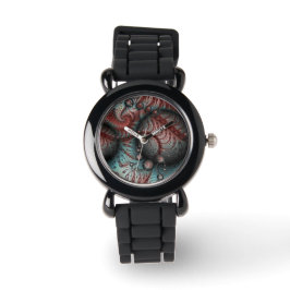 Relógio Abstrato Vivid Fantasy Fractal Art Brown Blue