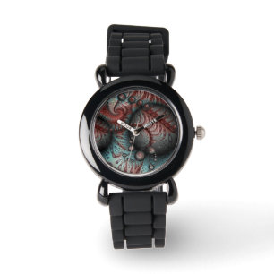 Relógio Abstrato Vivid Fantasy Fractal Art Brown Blue