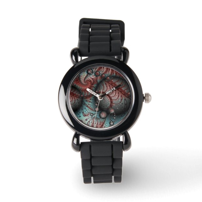 Relógio Abstrato Vivid Fantasy Fractal Art Brown Blue (Frente)