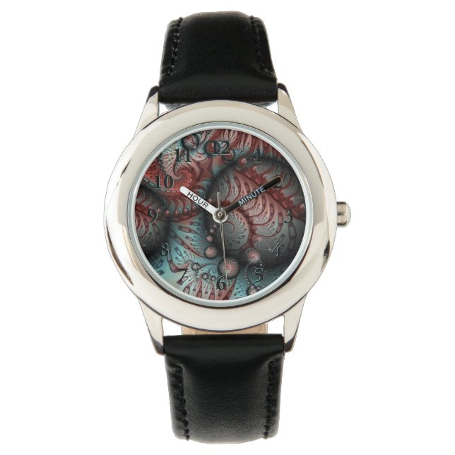 Relógio Abstrato Vivid Fantasy Fractal Art Brown Blue (Frente)