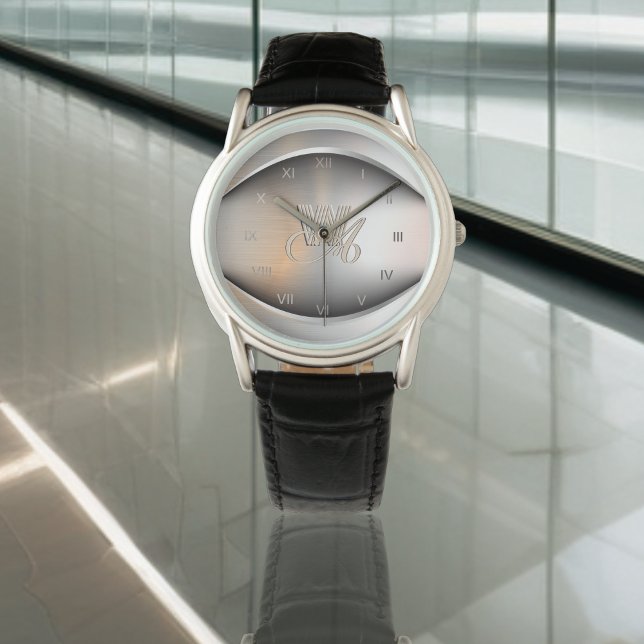 Relógio Aço escovado com padrão monográfico gravado (Criador carregado)