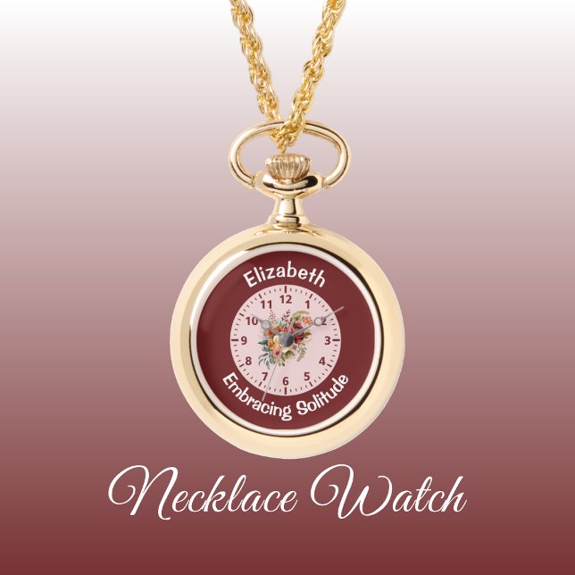 Relógio Adicionar nome cor-de-rosa introvertido floral (Criador carregado)