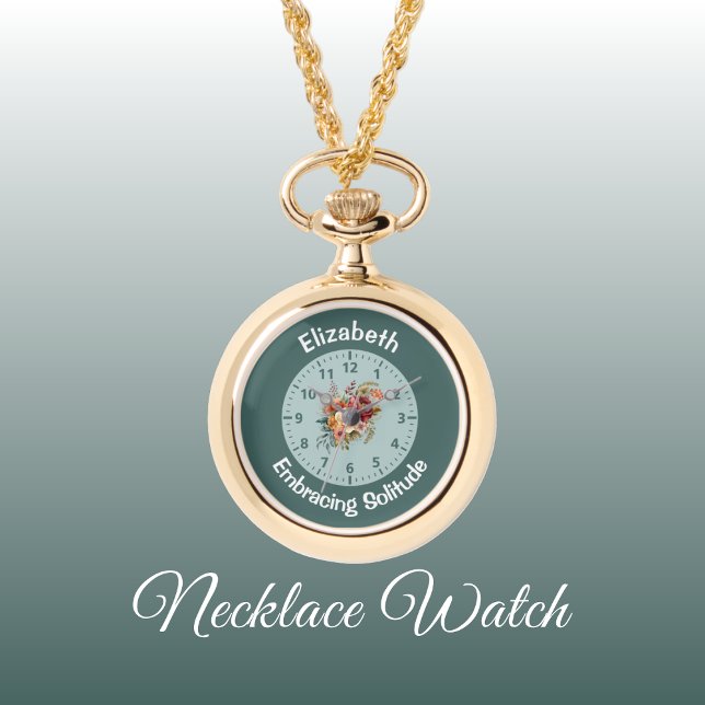 Relógio Adicionar nome verde introvertido floral (Criador carregado)