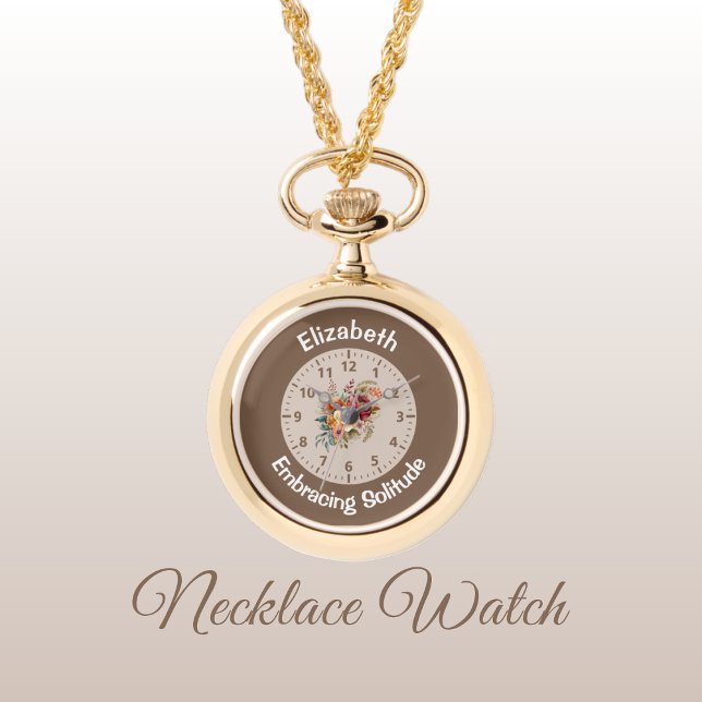 Relógio Adicione nome introvertido floral, solitude marrom (Criador carregado)