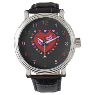 Relógio Adorável "Heart Kisses Vintage Leather Watch"