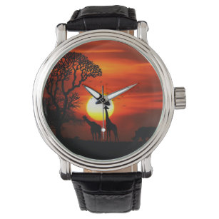 Relógio Afafricano Safari Sunset Animal Silhouettes