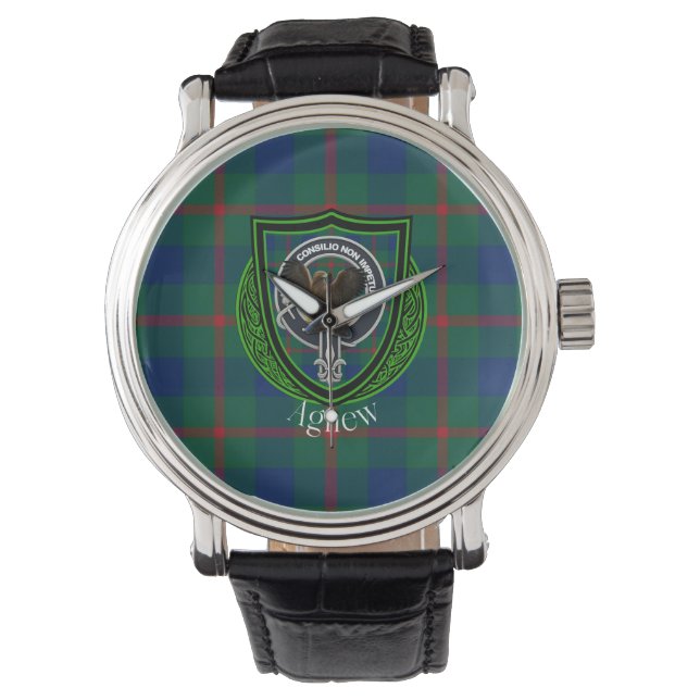 Relógio Agnew Scottish Clan Tartan & Crest (Frente)