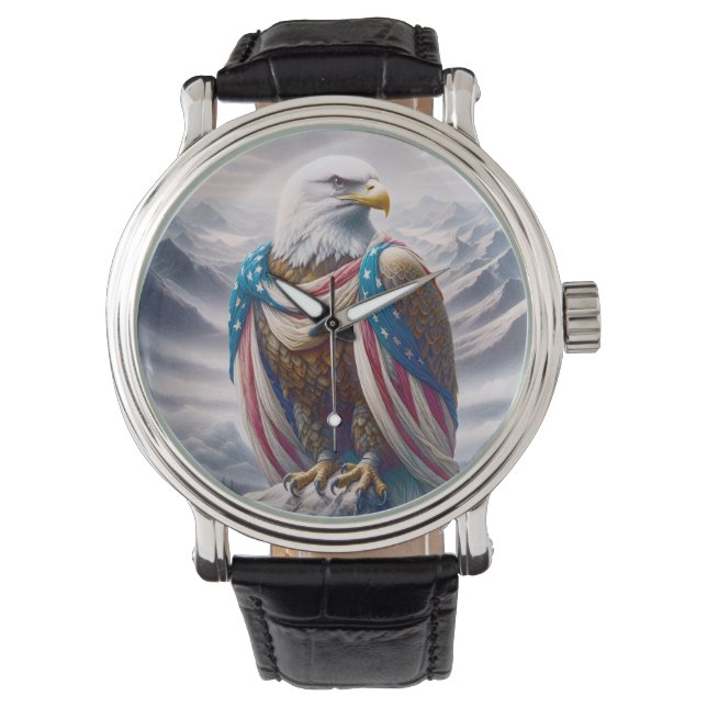 Relógio Águia Balda com lágrima Vestindo bandeira american (Frente)