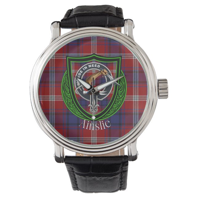 Relógio Ainslie Scottish Clan Tartan & Crest (Frente)