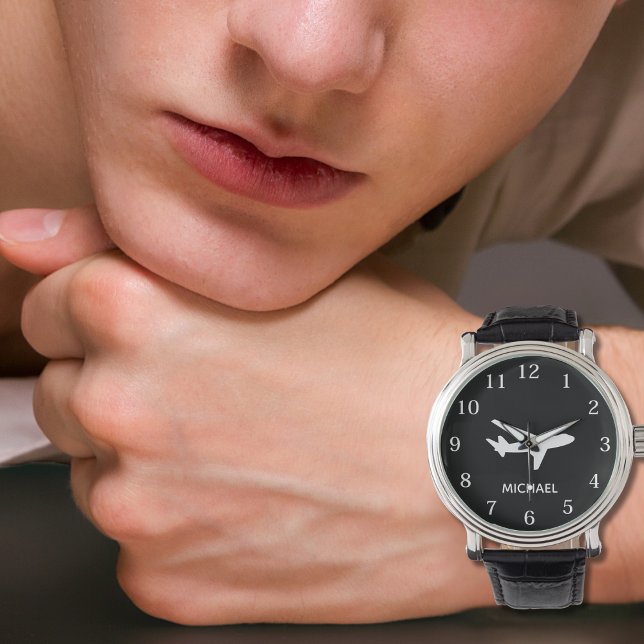 Relógio Airplane Pilot Aviation Black and White Custom   (Criador carregado)