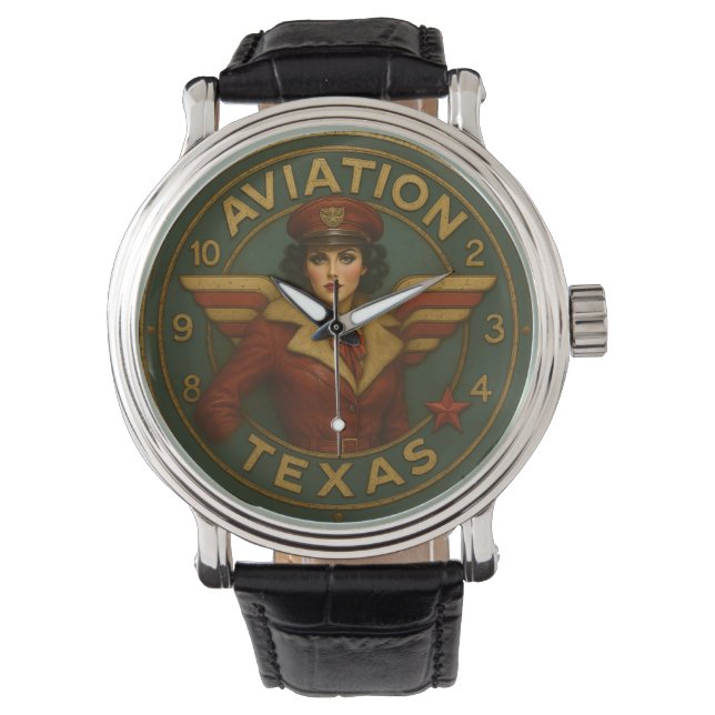 Relógio Airplane rustic pilot art Texas aviation  (Frente)