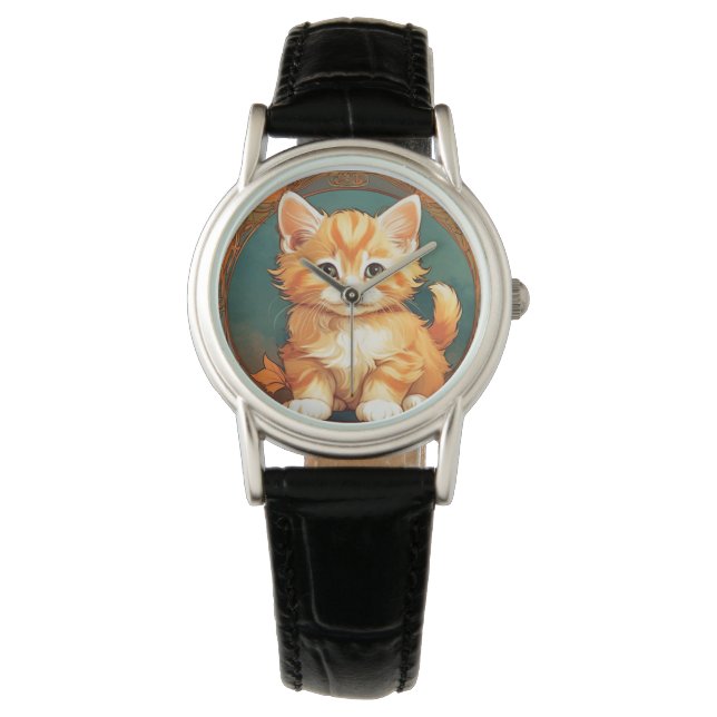 Relógio Alphonse Mucha Style Orange Cat (Frente)