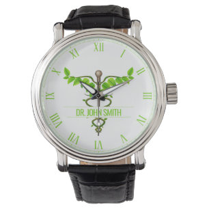 Relógio Alternativo Médico Caduco Verde Folha Branca