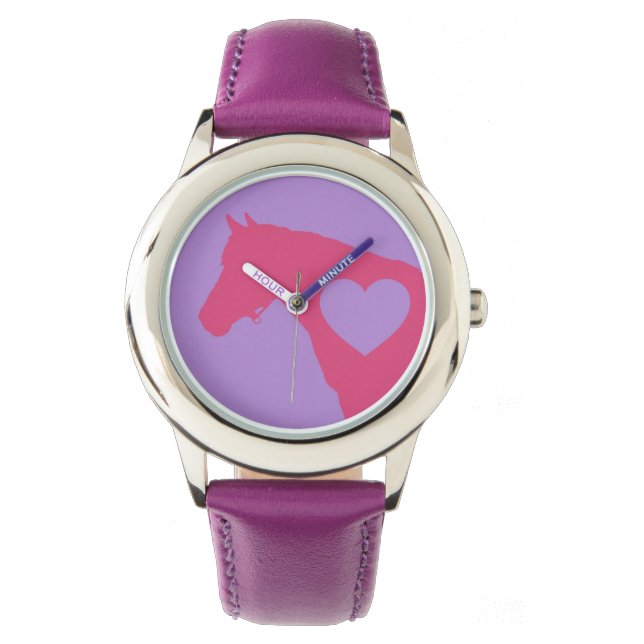 Relógio Ame o meu cavalo em rosa e roxo Watch (Frente)