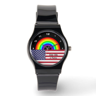 Relógio American Flag Rainbow watch, love USA, orgulho LGB