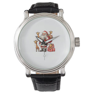 Relógio American Santa Claus segurando Girafa presente Nat