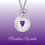Relógio Amor roxo, coração, Necklace Watch<br><div class="desc">Presente do Necklace Watch. Com um coração de amor roxo e números de relógio em um fundo branco.</div>