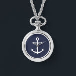 Relógio Âncora Azul Marinho Náutica<br><div class="desc">Presente náutico minimalista moderno com âncora branca sobre fundo azul marinho.</div>