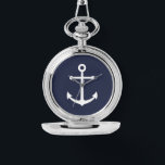 Relógio Âncora Azul Marinho Náutica<br><div class="desc">Presente náutico minimalista moderno com âncora branca sobre fundo azul marinho.</div>