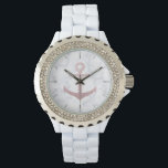Relógio Âncora de ouro clássico rosa e mármore branco<br><div class="desc">Na moda e design elegante com âncora brilhante rosa de ouro falso e mármore branco.</div>