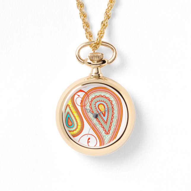 Relógio Anel Amarelo Laranja Paisley moderno Watch (Frente)