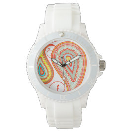 Relógio Anel Amarelo Laranja Paisley moderno Watch