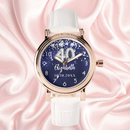 Relógio aniversário de 40 anos marinho estrelas prateadas