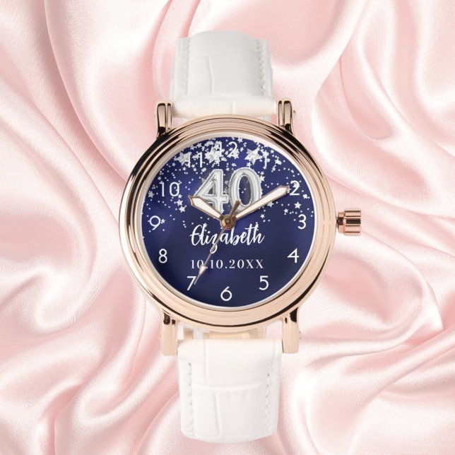 Relógio aniversário de 40 anos marinho estrelas prateadas  (Criador carregado)