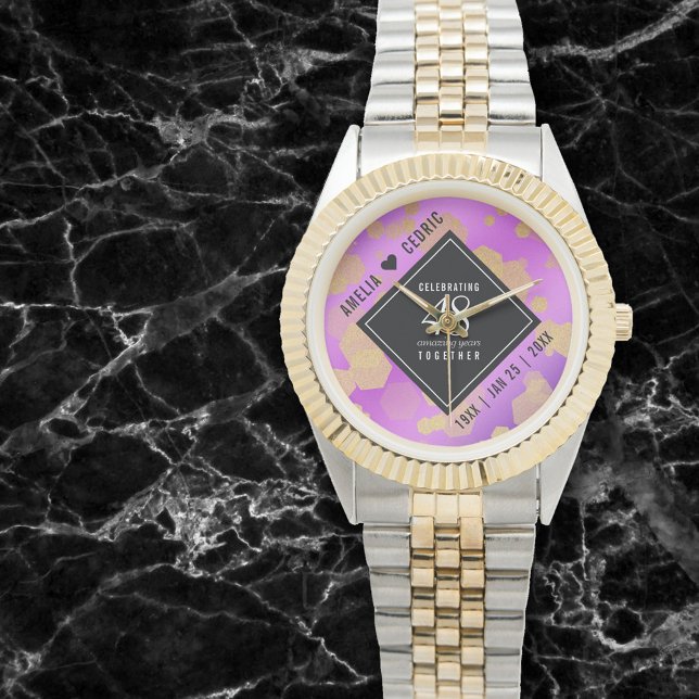 Relógio Aniversário de Casamento de Ametist 48º Elegante (48th amethyst wedding anniversary wristwatch on a black marble background)