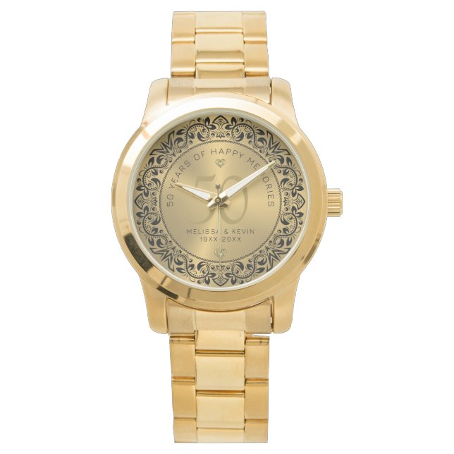 Relógio Aniversário de Casamento do Círculo Floral Negro 5 (Frente)