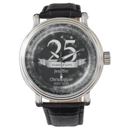 Relógio Aniversário de Casamento do Silver Black Glitter E