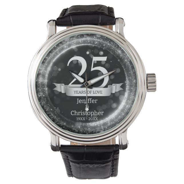 Relógio Aniversário de Casamento do Silver Black Glitter E (Frente)