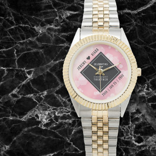 Relógio Aniversário de Casamento Elegante 5 Rosa Quartz