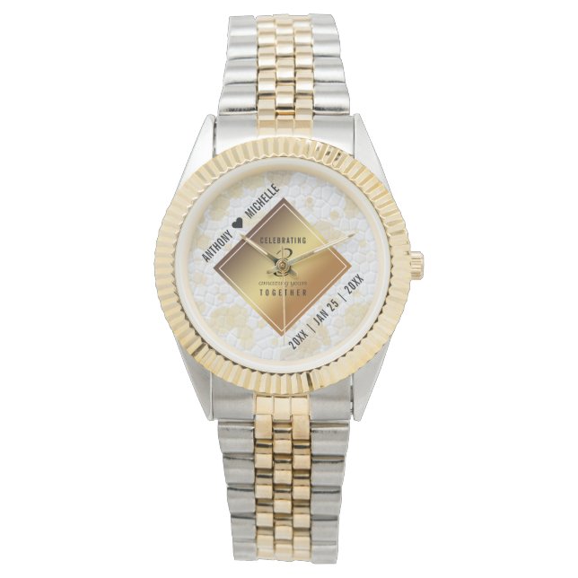 Relógio Aniversário do Casamento de Couro do Elegante (Frente)