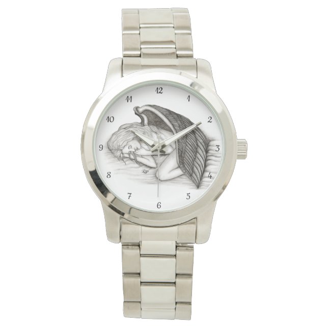 Relógio Anjo adormecido, preto e branco (Frente)