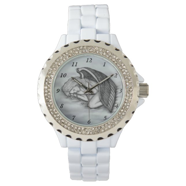 Relógio Anjo dormindo nas nuvens do céu (Frente)