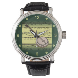 Relógio anjo~Música em Folha Rolada~Fundo Dourado/Verde~ 