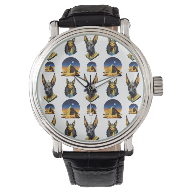 Relógio Antiga Pirâmide do Egito, Anubis - Design (Frente)